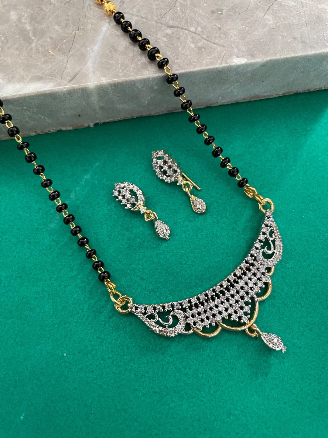 Digital Dress Room Gold-Plated Mangalsutra & Earrings