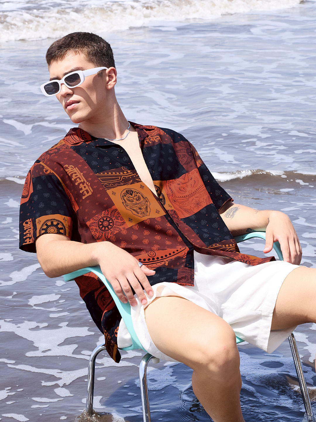 The Souled Store Brown Relaxed Graphic Printed Casual Shirt