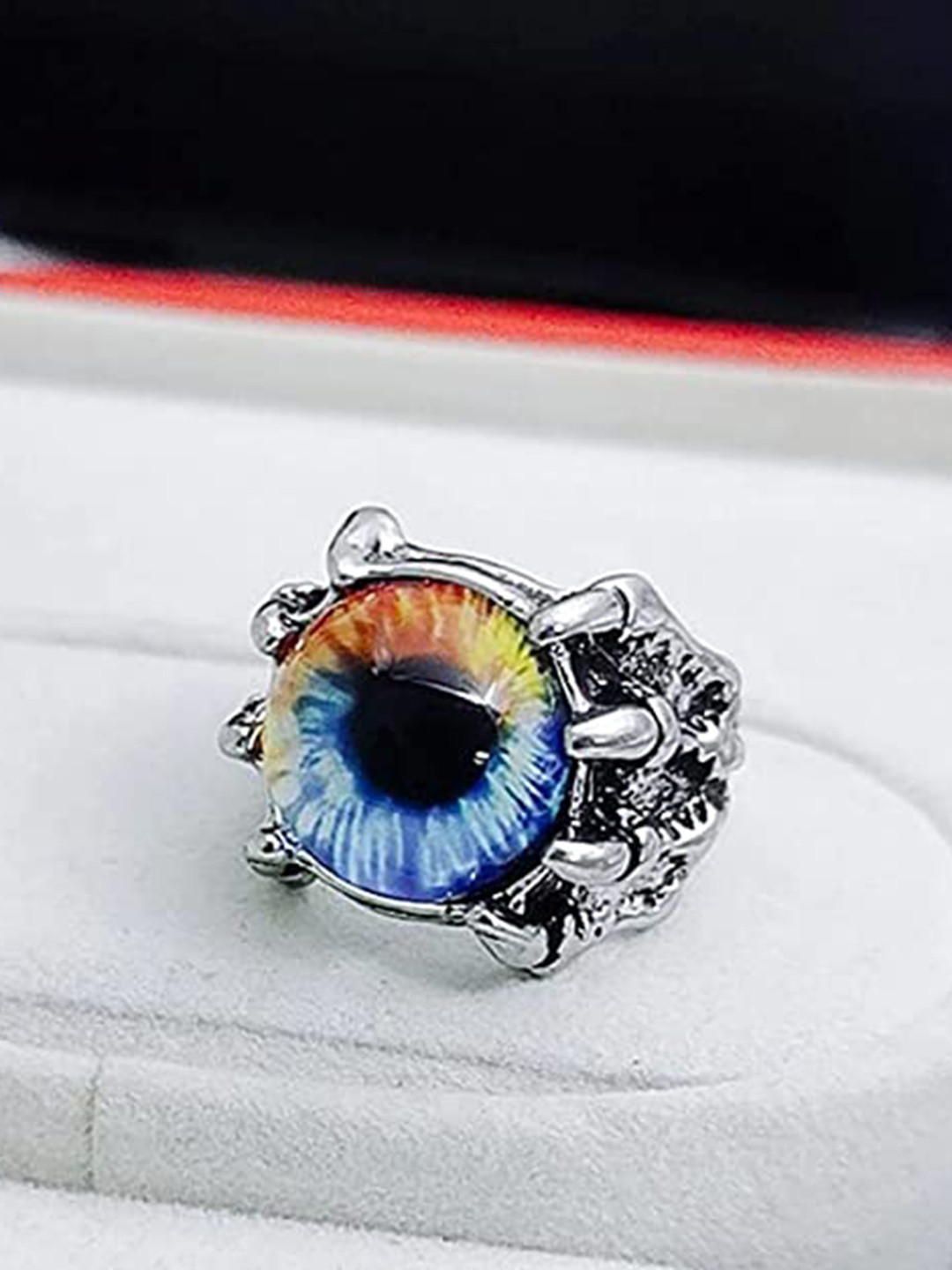VIEN Silver-Plated & Stone-Studded With Devil Eye-Charm Finger Ring