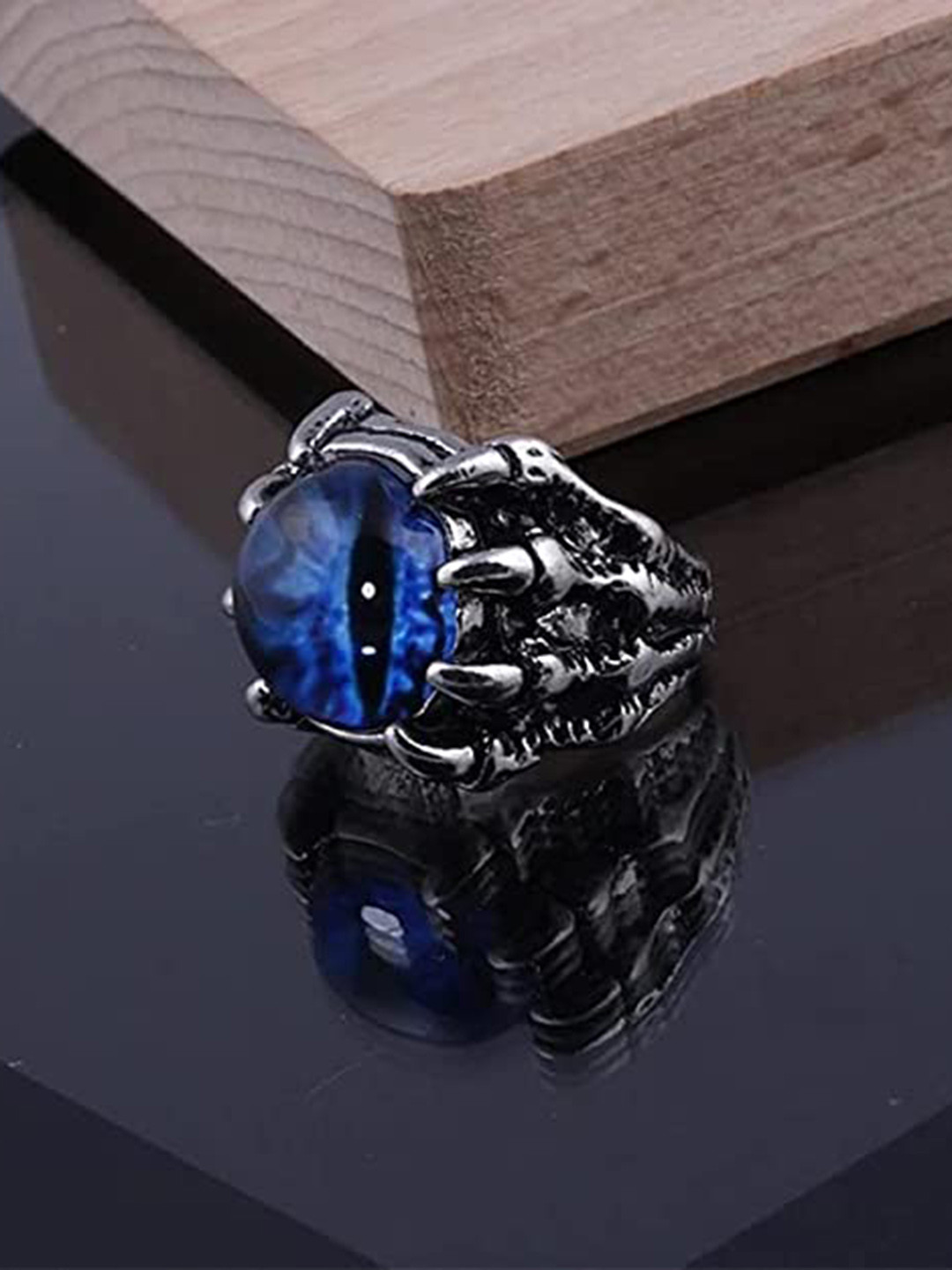 VIEN Silver-Plated & Stone-Studded With Devil Eye-Charm Adjustable Finger Ring