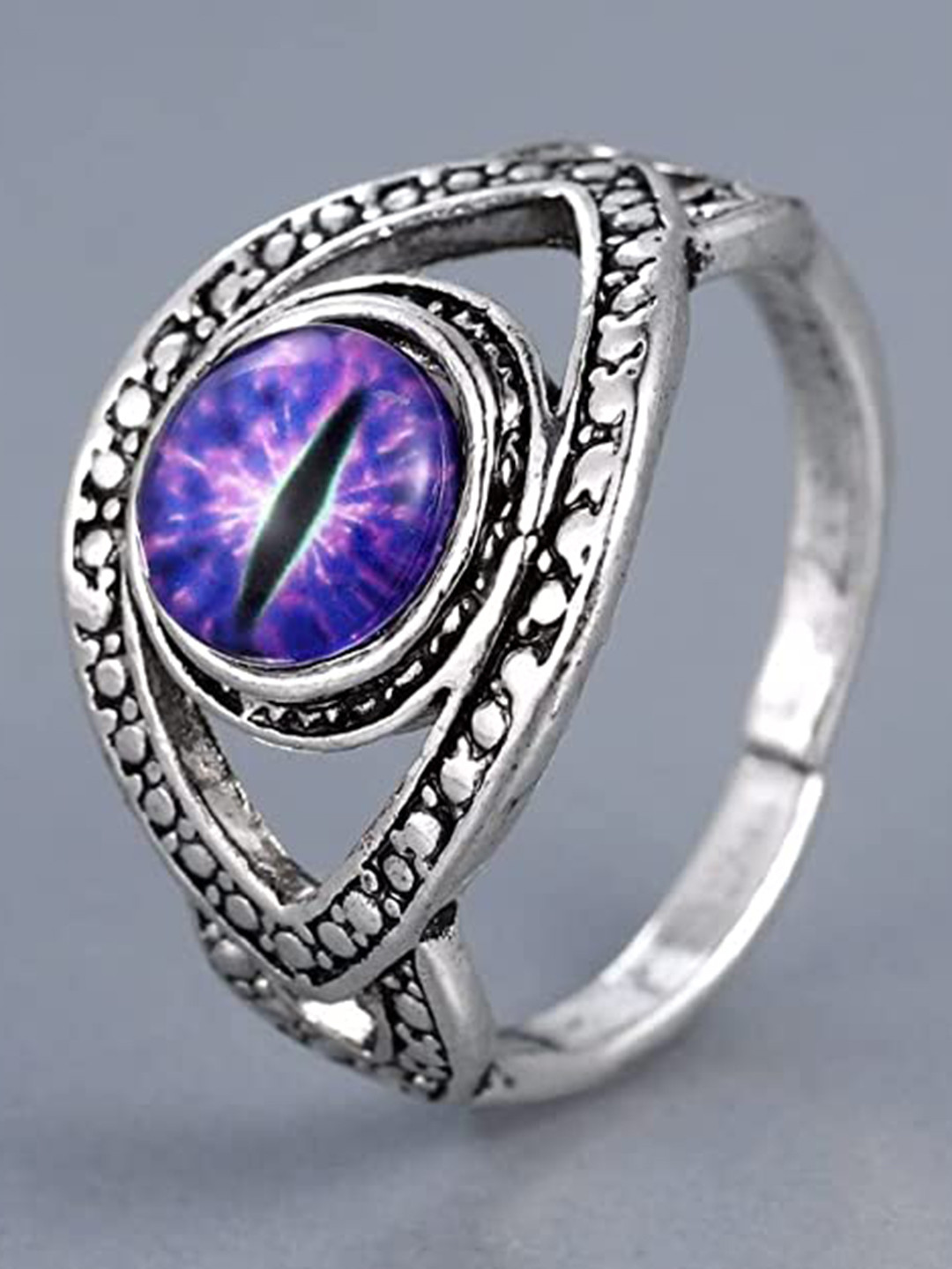 VIEN Silver-Plated & Stone-Studded With Devil Eye-Charm Adjustable Finger Ring