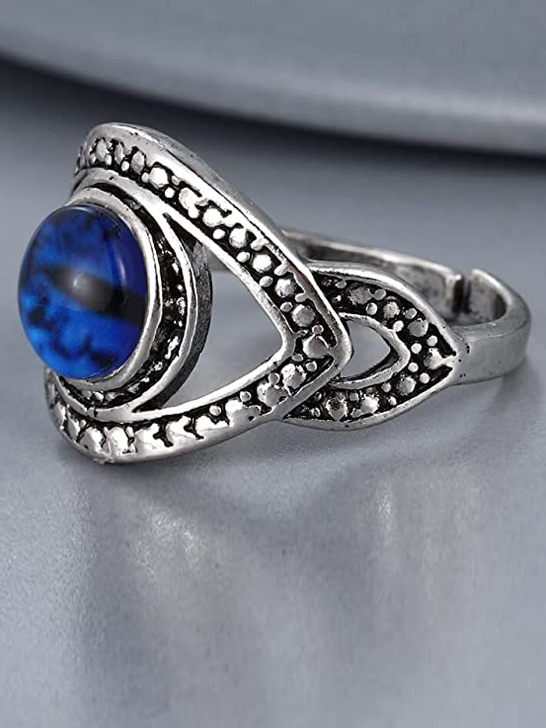 VIEN Silver-Plated & Stone-Studded With Devil Eye-Charm Adjustable Finger Ring