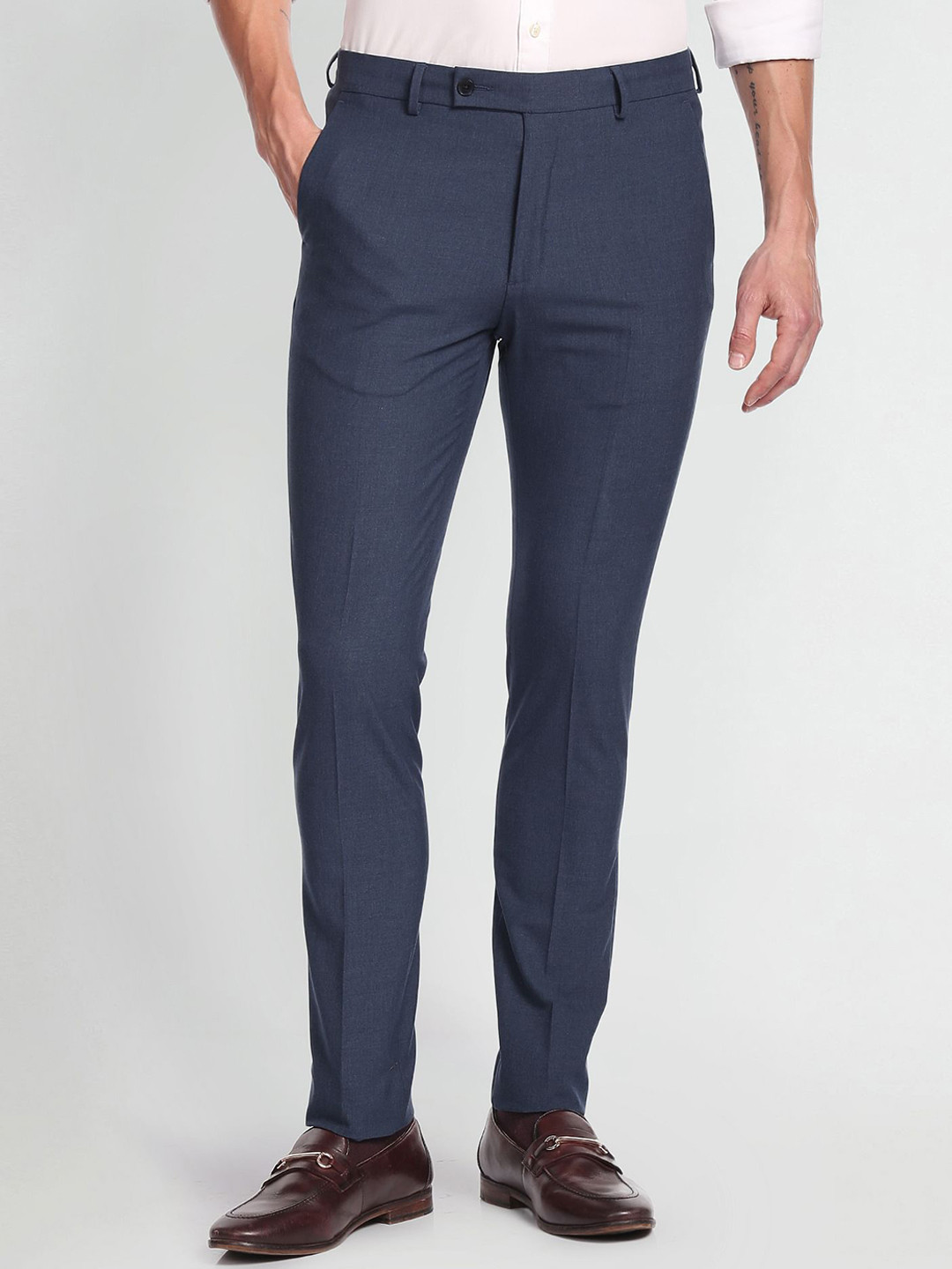 Arrow Men Mid Rise Plain Slim Fit Formal Trousers