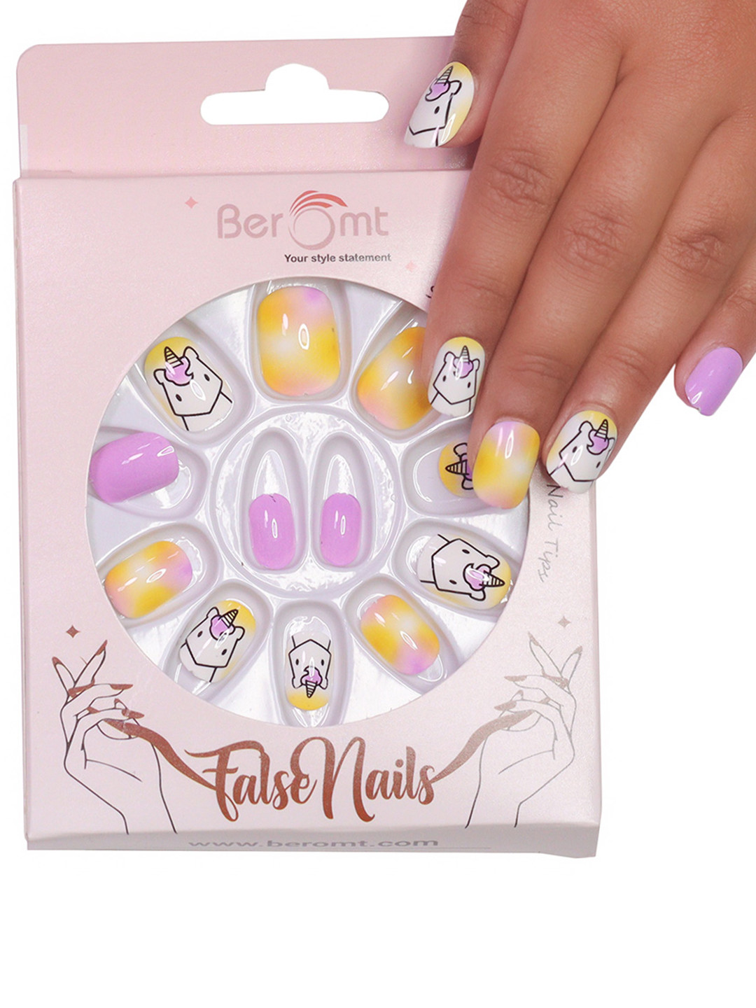 BEROMT Girls 12 Pcs Long-Lasting Salon Finish Press On Nails - Shade 86