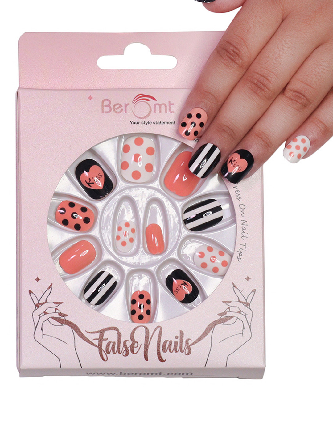 BEROMT Girls 12 Pcs Long-Lasting Salon Finish Press On Nails - Shade 58