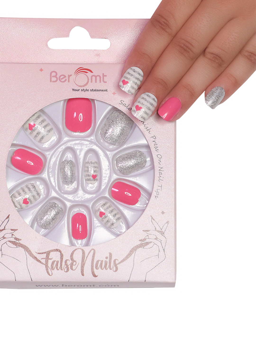 BEROMT Girls 12 Pcs Long-Lasting Salon Finish Press On Nails - Shade 65