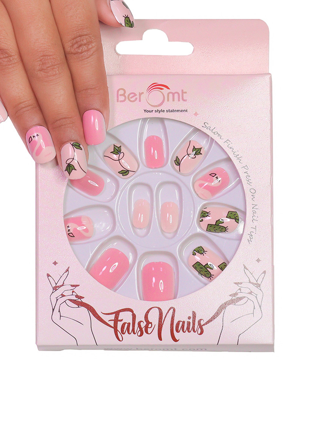 BEROMT 12 Pcs Long-Lasting False Pre-Glued Nails with Kit - Shade 61