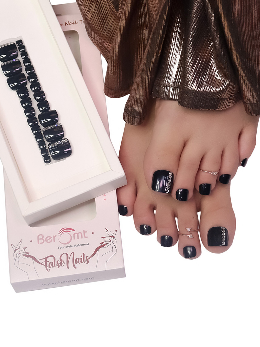 BEROMT 12 Pcs Long-Lasting False Toe Nails with Kit - Shade 254