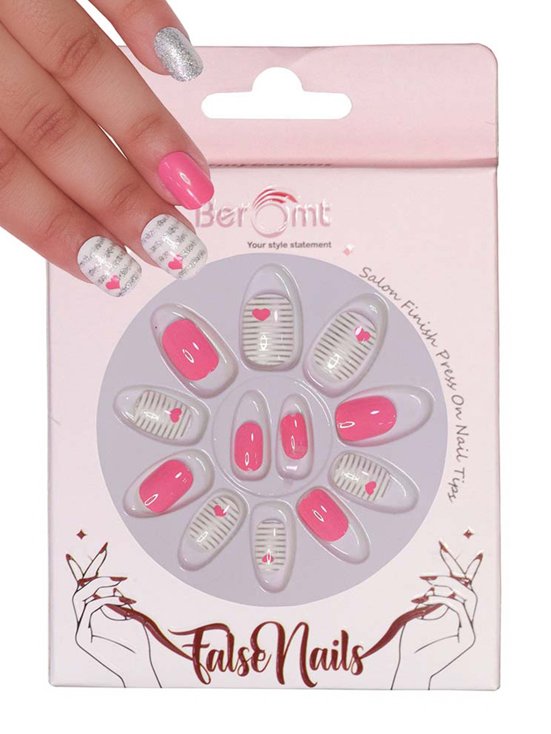 BEROMT 12 Pcs Long-Lasting False Pre-Glued Nails with Kit - Shade 79