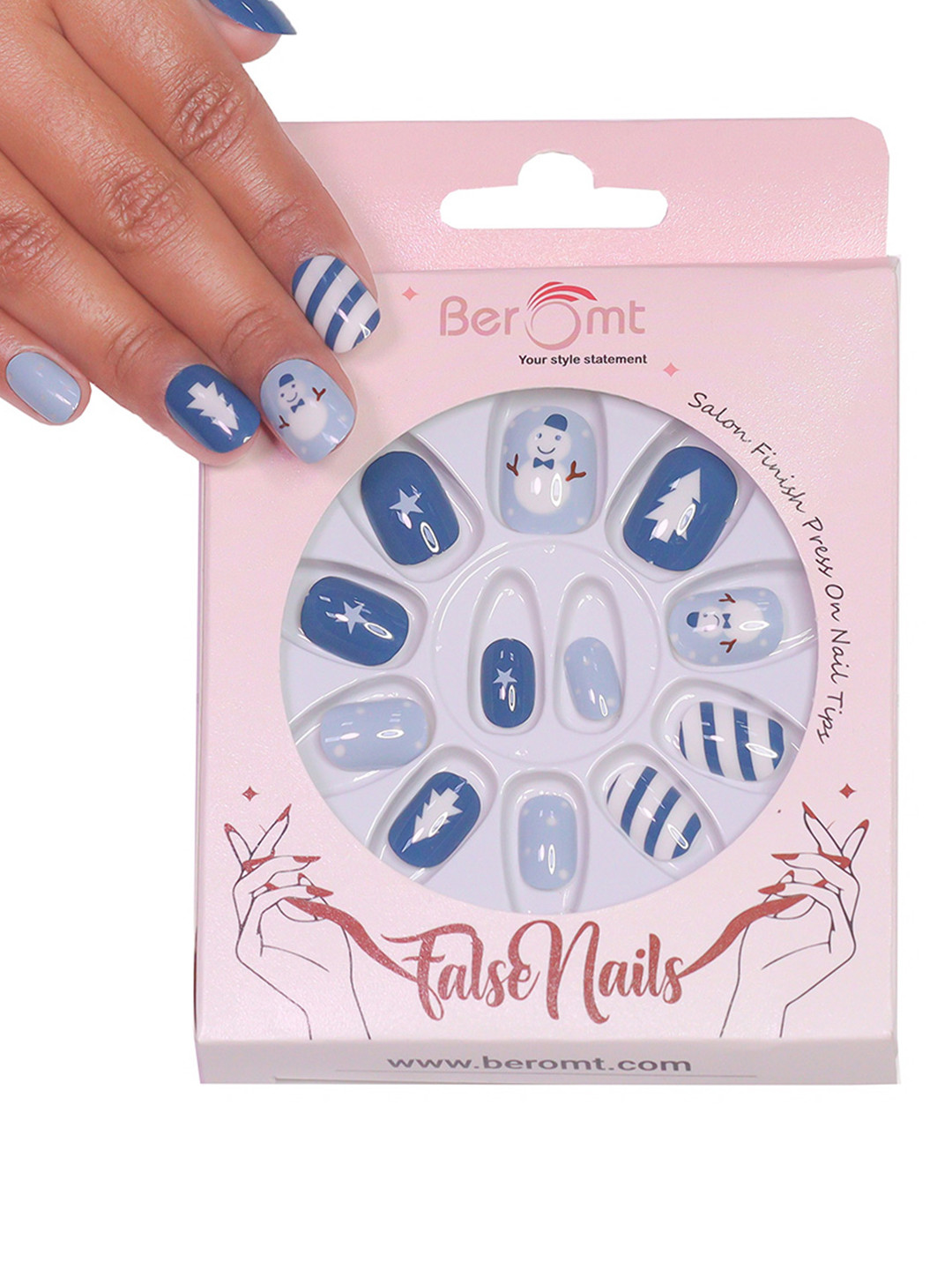 BEROMT Kids 12 Pcs Long-Lasting False Pre-Glued Nails with Kit - Shade 64