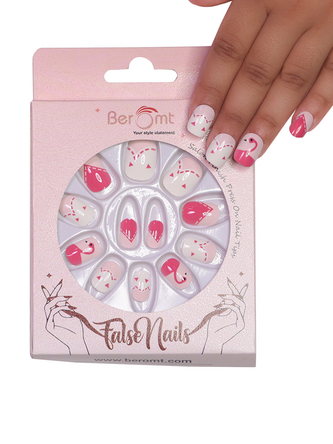 BEROMT 12 Pcs Long-Lasting False Pre-Glued Nails with Kit - Shade 67