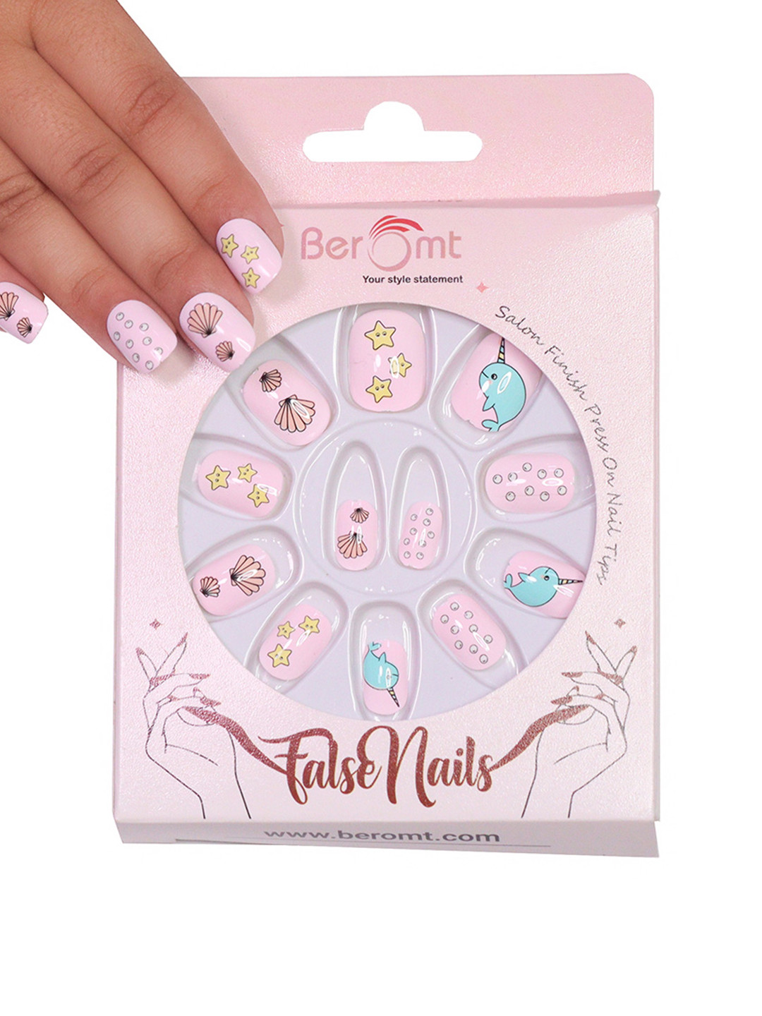 BEROMT Kids 12 Pcs Long-Lasting False Pre-Glued Nails with Kit - Shade 73