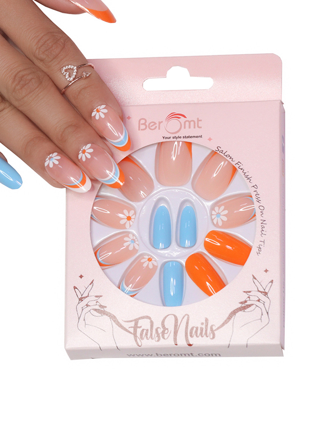 BEROMT 12 Pcs Long-Lasting False French Nails with Kit - Shade 285
