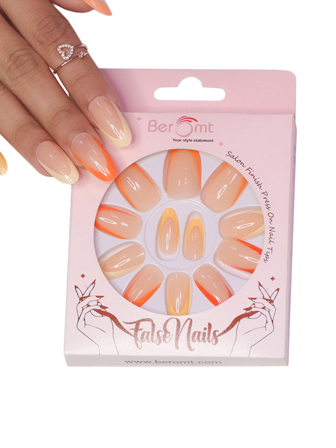 BEROMT 12 Pcs Long-Lasting False French Nails with Kit - Shade 288