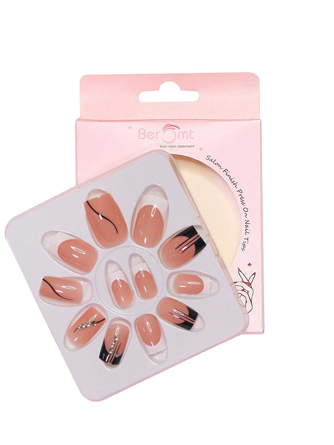 BEROMT 12 Pcs Long-Lasting False French Nails with Kit - Shade 292