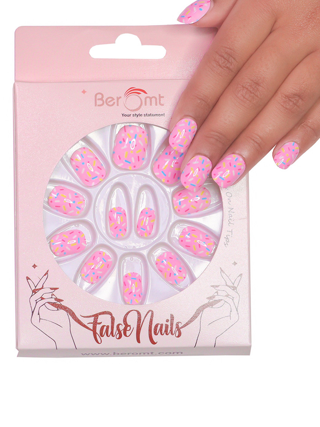 BEROMT 12 Pcs Long-Lasting False Pre-Glued Nails with Kit - Shade 59