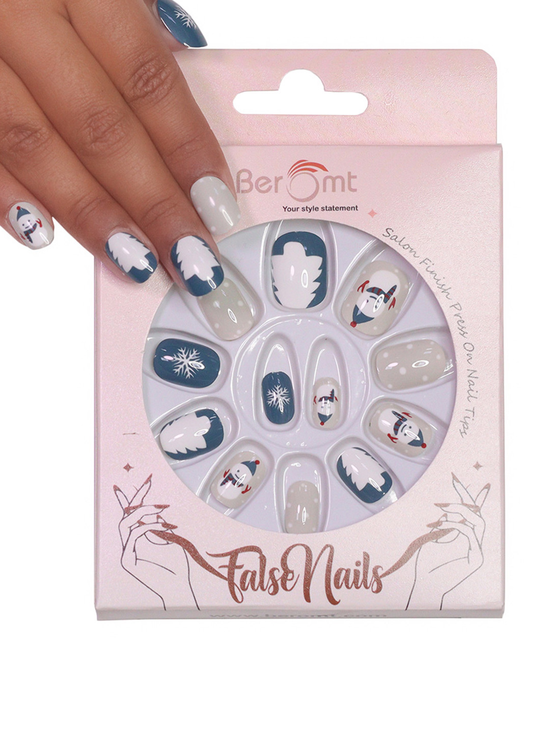 BEROMT 12 Pcs Long-Lasting False Pre-Glued Nails with Kit - Shade 87
