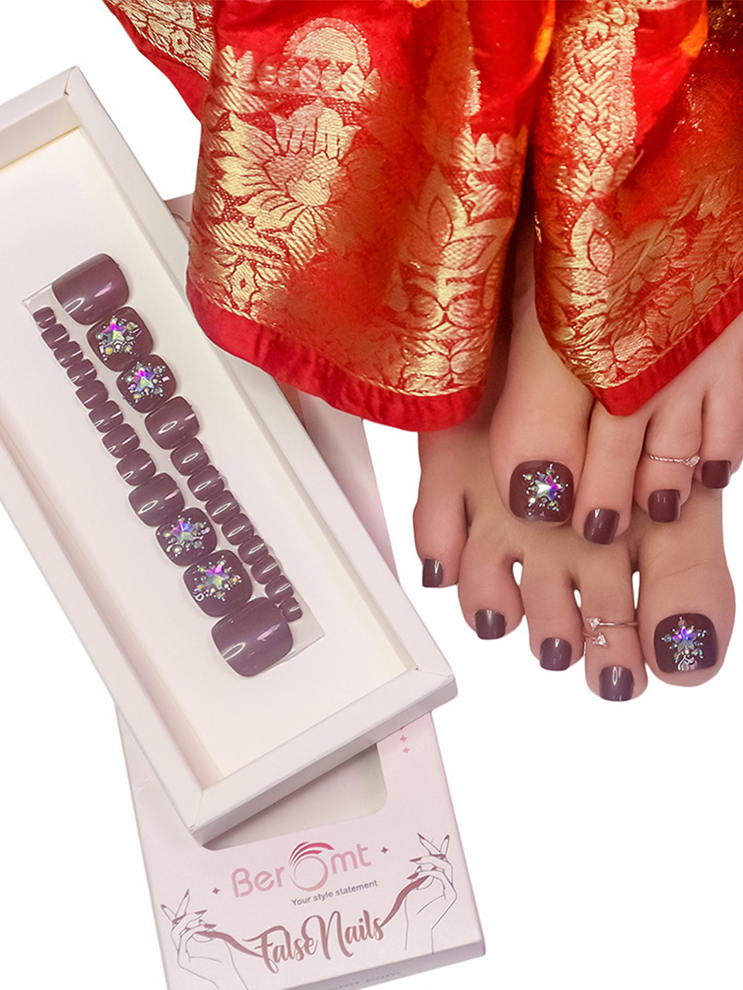 BEROMT Salon Finish Press On Toe Nail Tips with Kit 30g - Brown 253