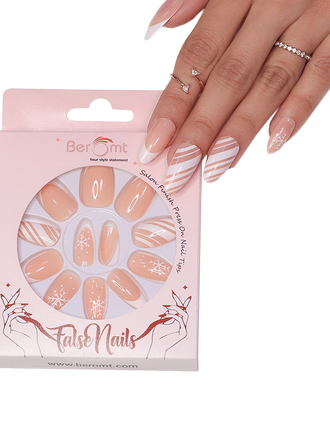 BEROMT Salon Finish Press On Nail Tips with Kit 30g - French Tips 295