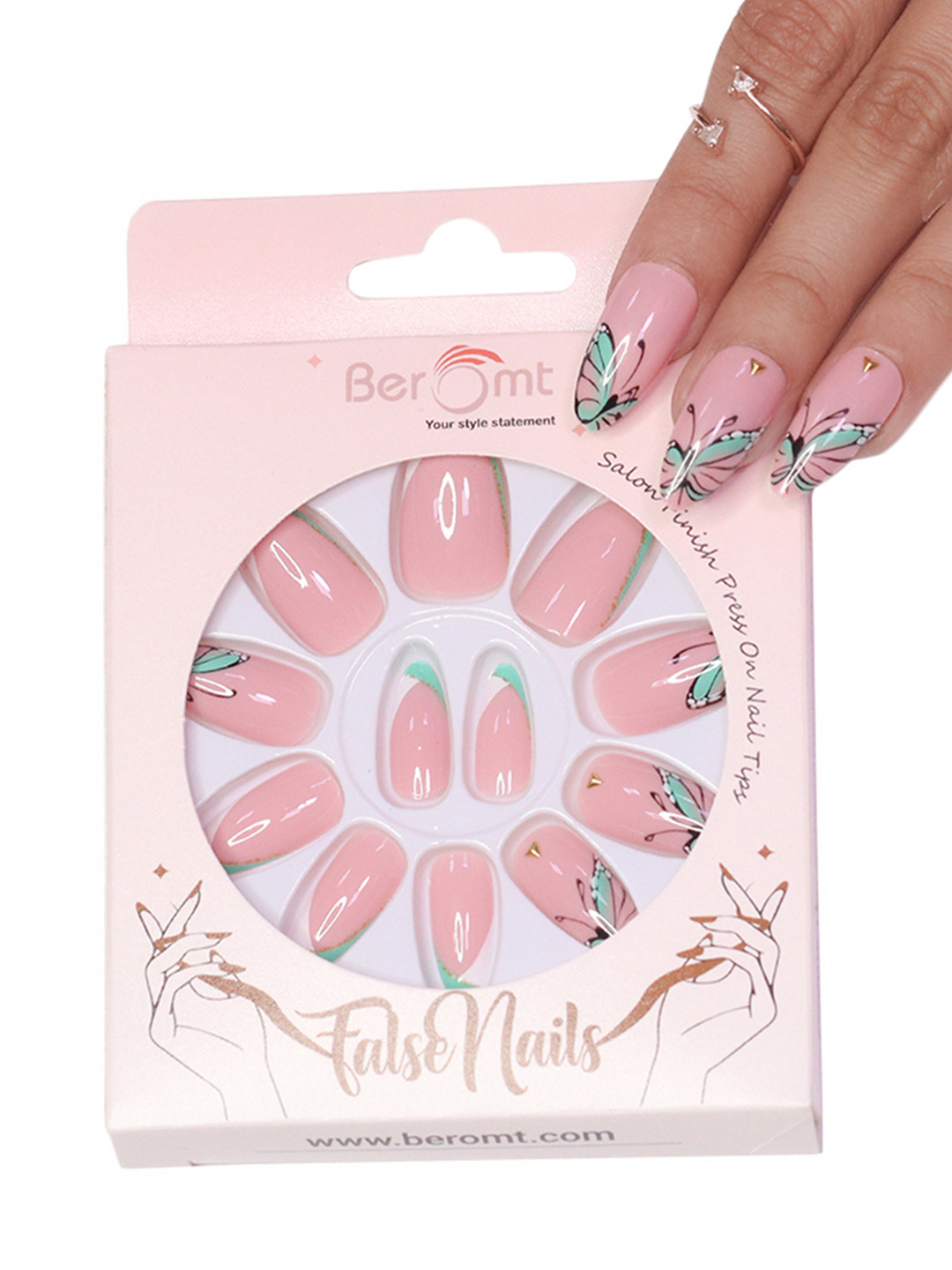 BEROMT Salon Finish Press On Nail Tips with Kit 30g - French Tips 287