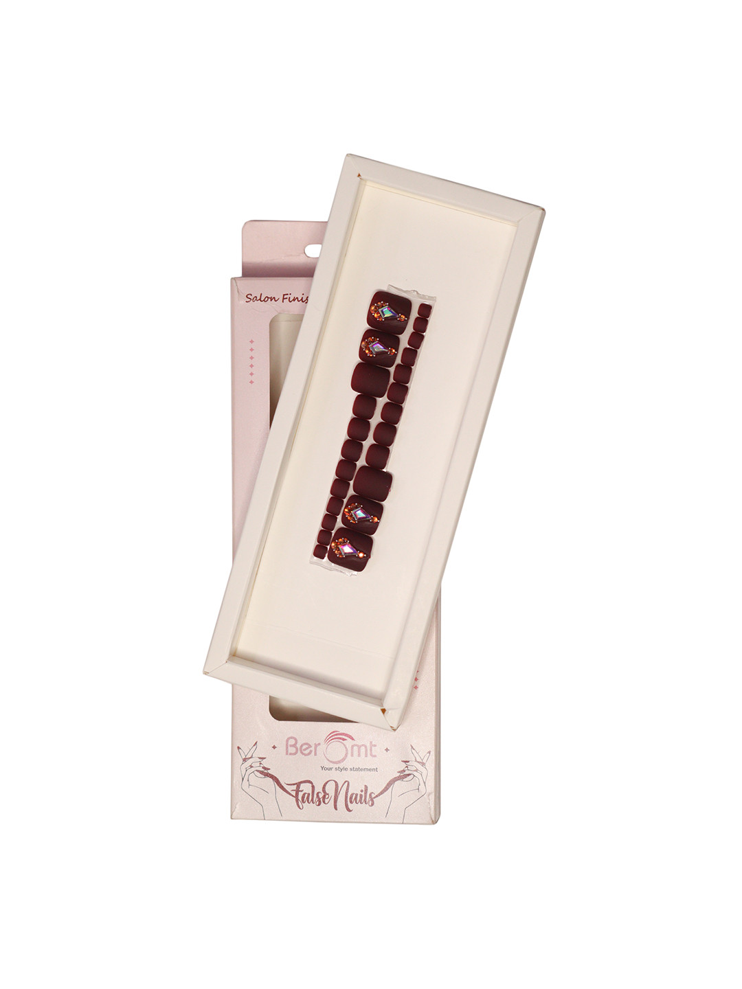 BEROMT Salon Finish Press On Toe Nail Tips with Kit 30g - Brown 258