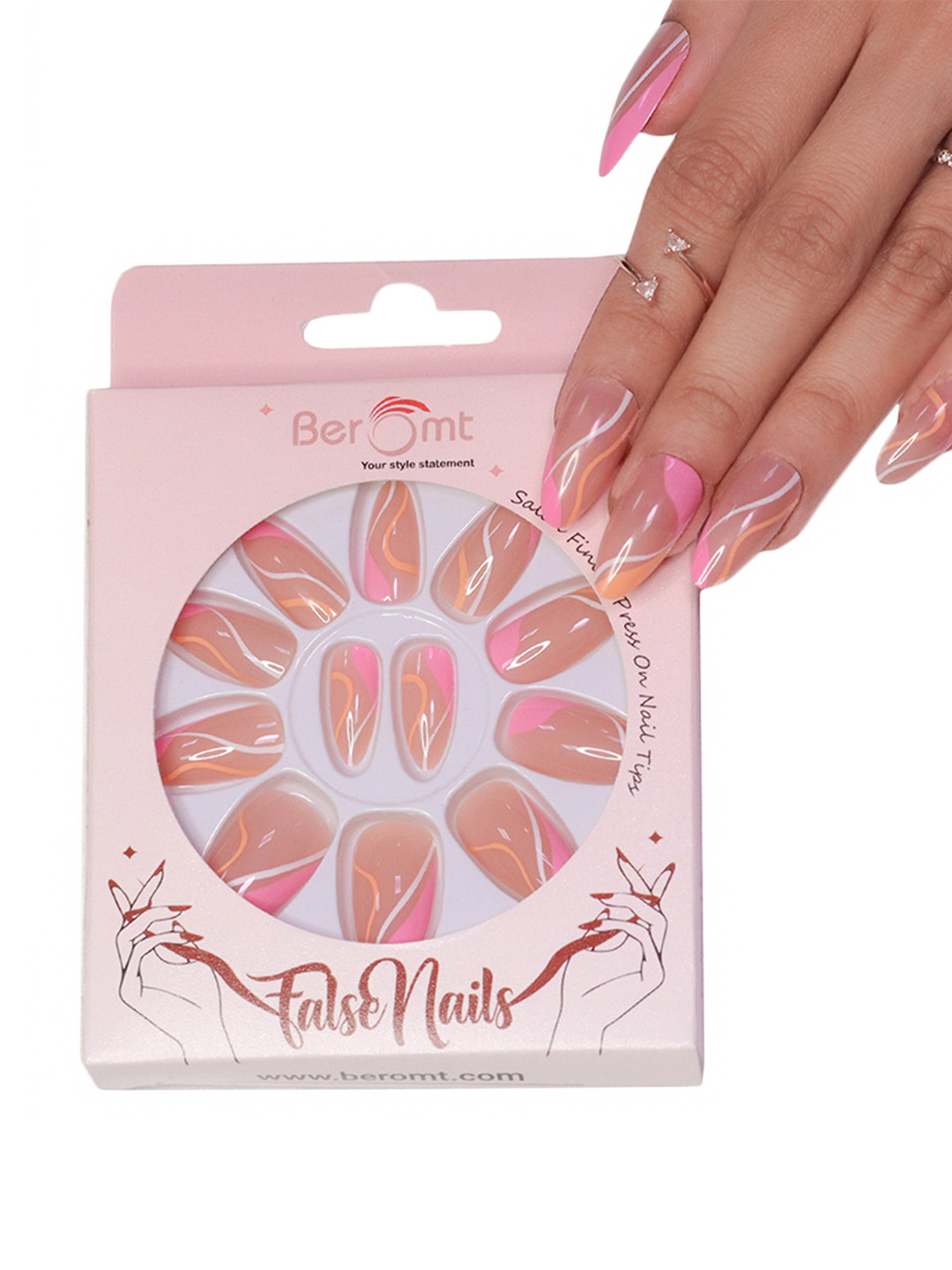 BEROMT Salon Finish Press On Nail Tips with Kit 30g - French Tips 290