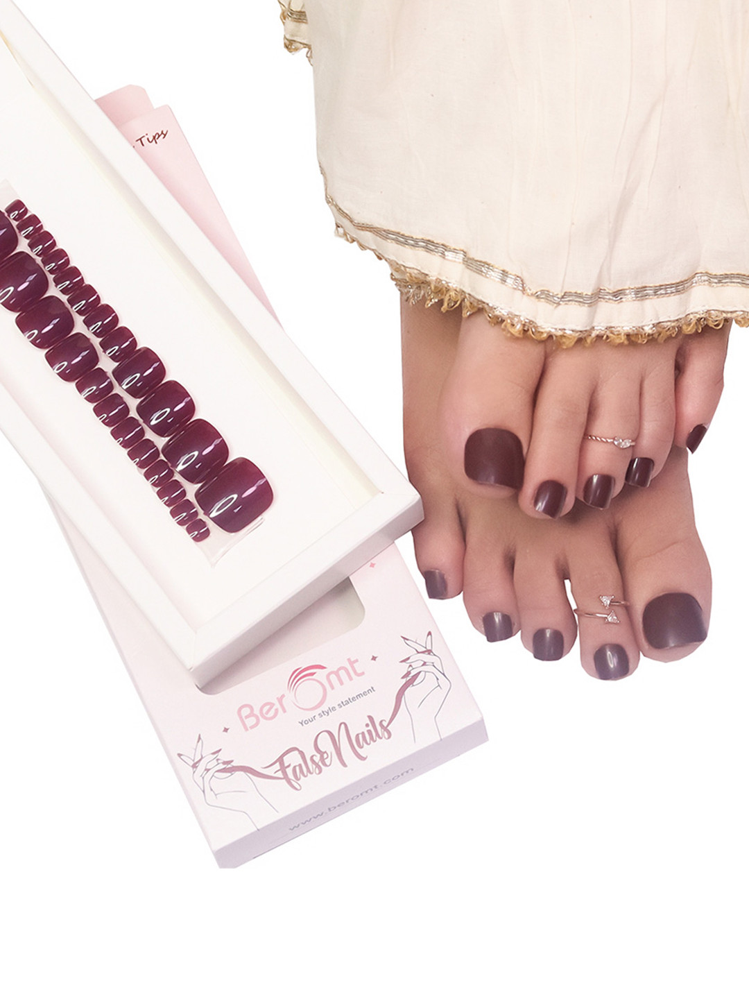 BEROMT Salon Finish Press On Toe Nail Tips with Kit 30g - Brown 273