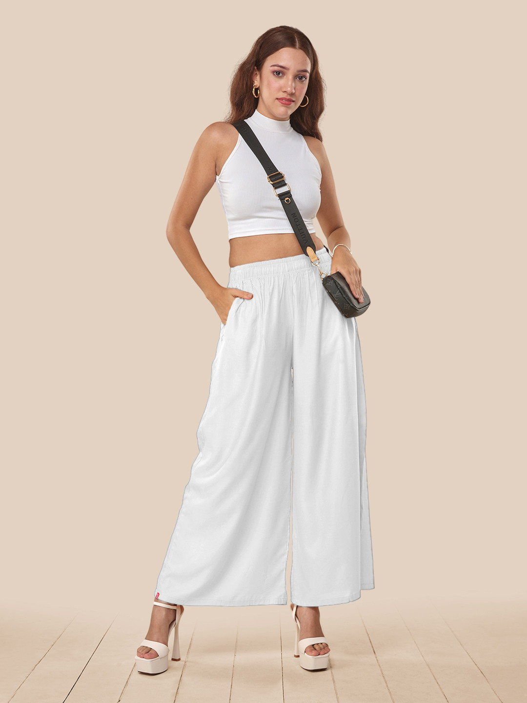 LYRA Women Cotton Wide-Leg Palazzos
