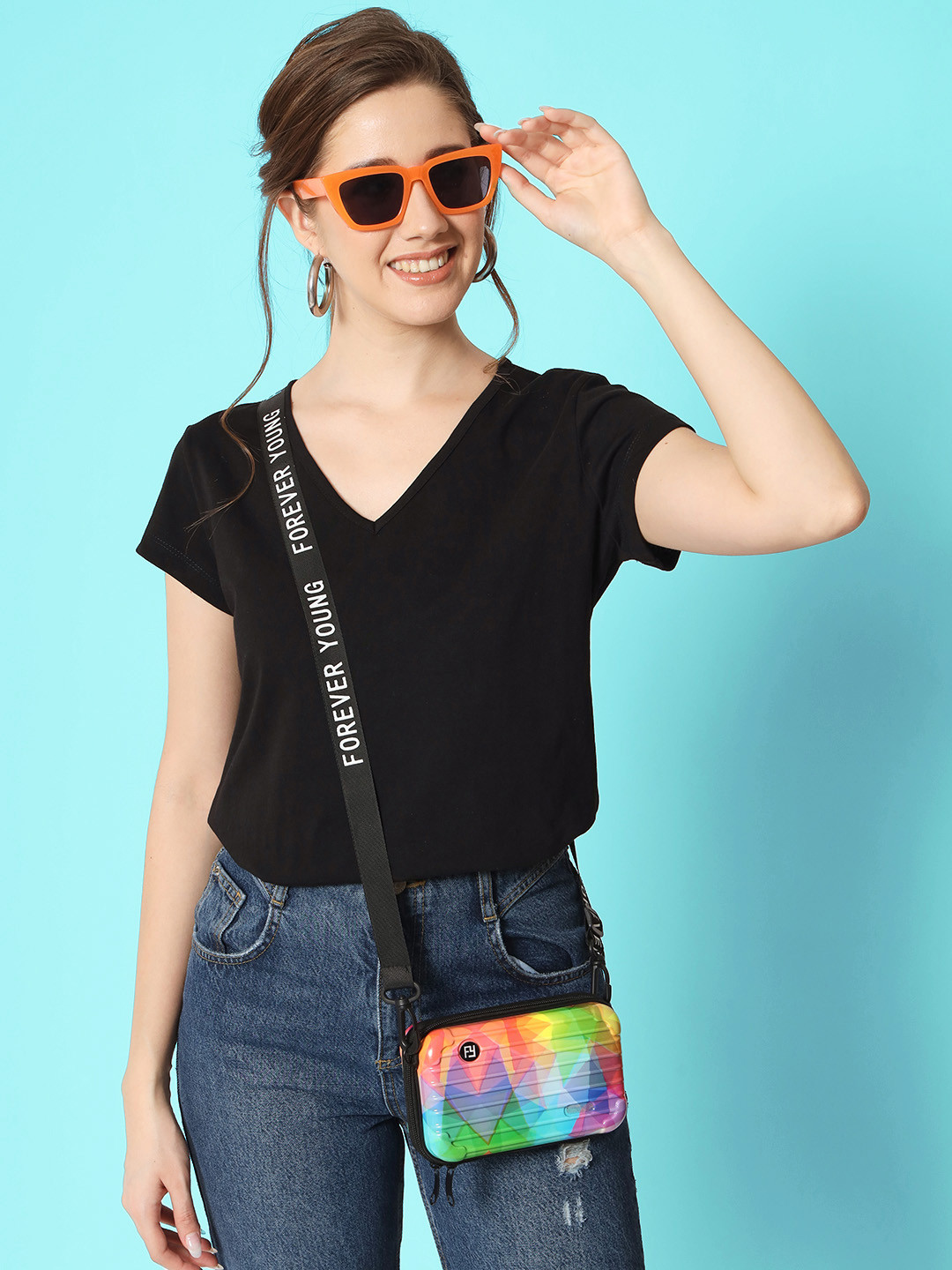 CHARMGAL Women V-Neck Short Sleeves Loose T-shirt