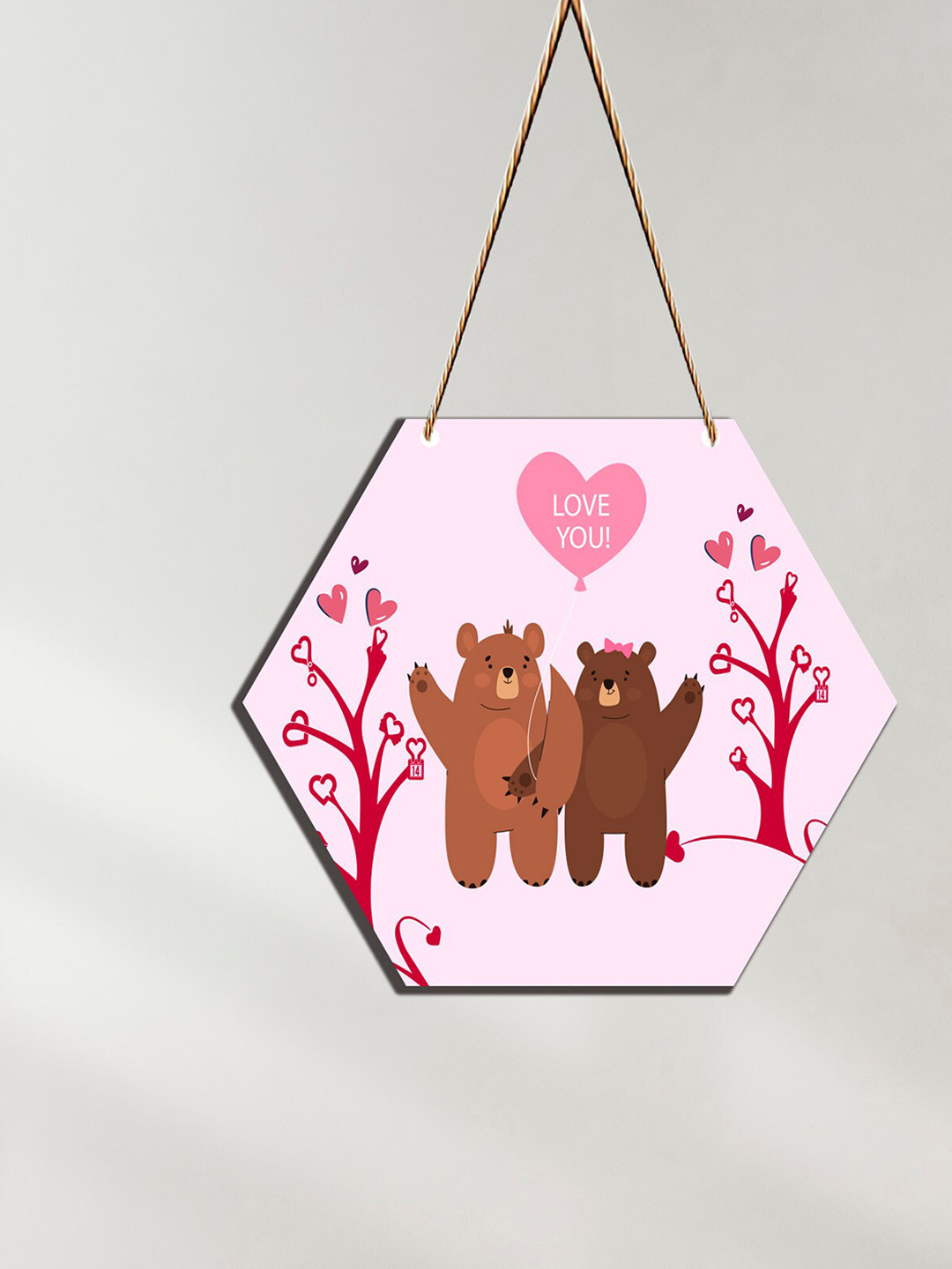 SAF Love couple Hexagon design Wood Glossy Hanging Bedroom Wall Hangings-13.8In