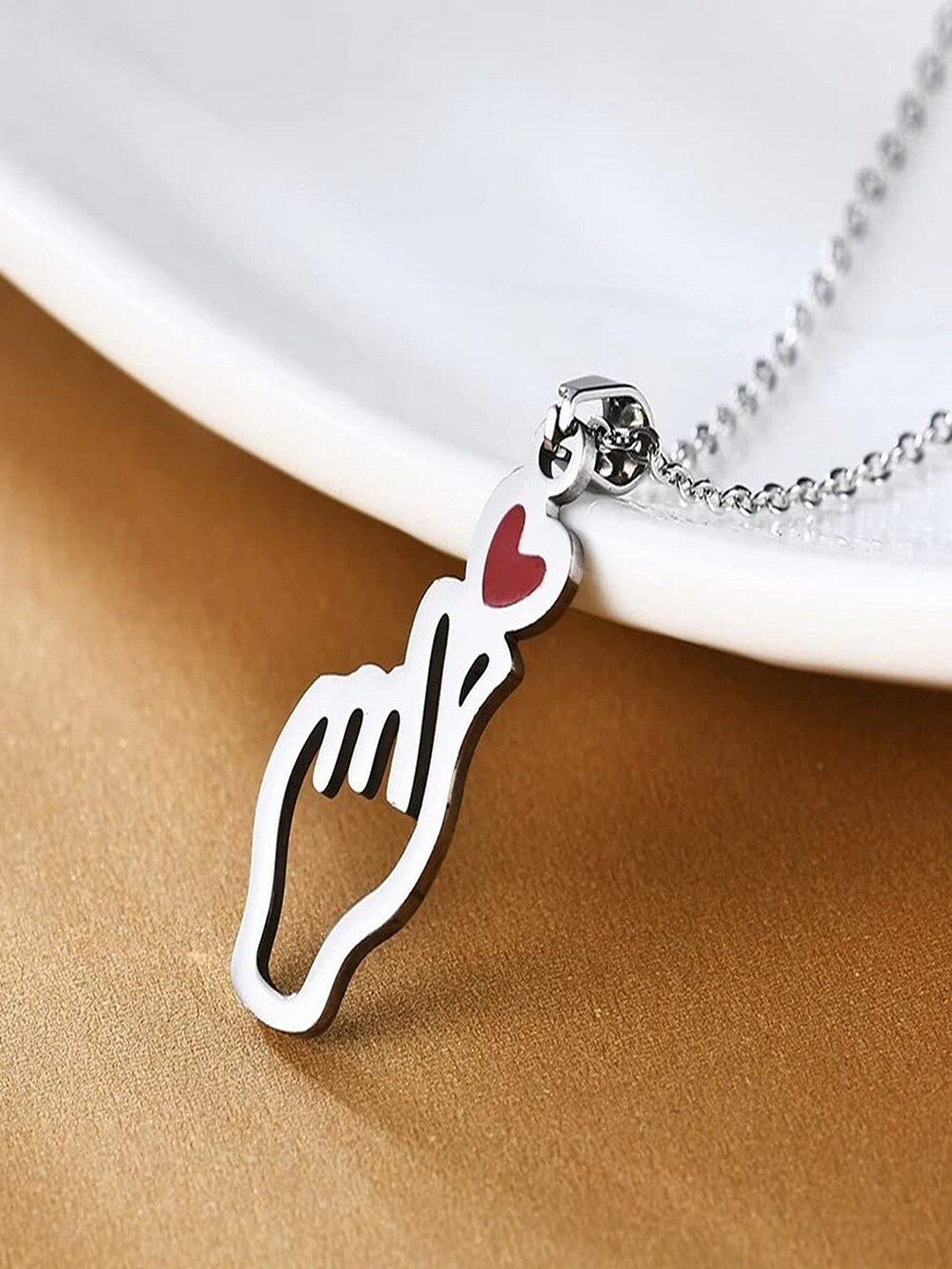UNIVERSITY TRENDZ Silver-Plated Hand Heart Pendant Necklace