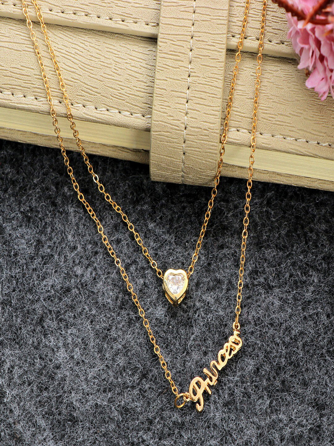 UNIVERSITY TRENDZ Gold-Plated Princess Name Letter Stone Studded Layered Necklace