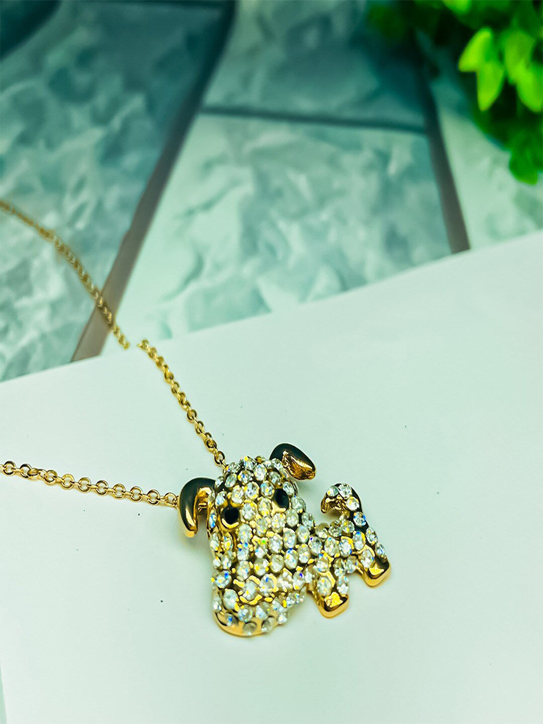 UNIVERSITY TRENDZ Gold-Plated Crystal Puppy Necklace