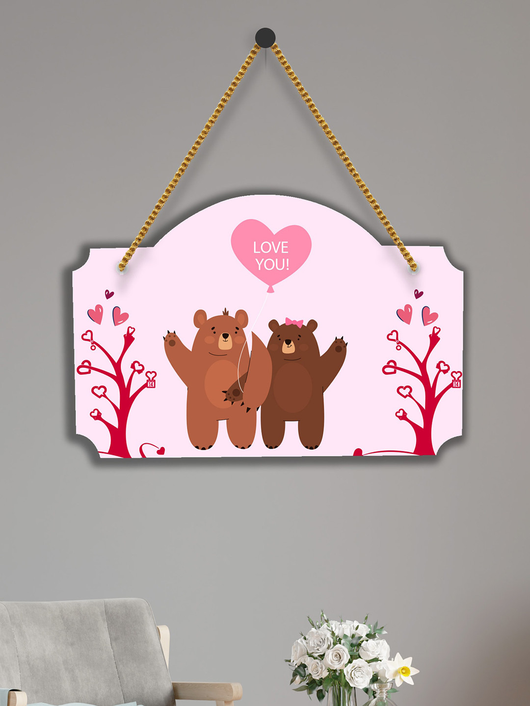 SAF Love Couple Design Wood Matte Hanging Bedroom Wall Hangings-9In