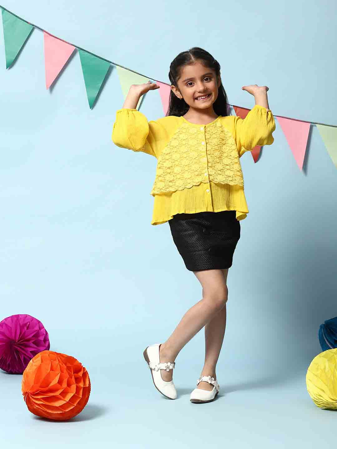 Biba Girls Lace Detailed Cotton Shirt Style Top