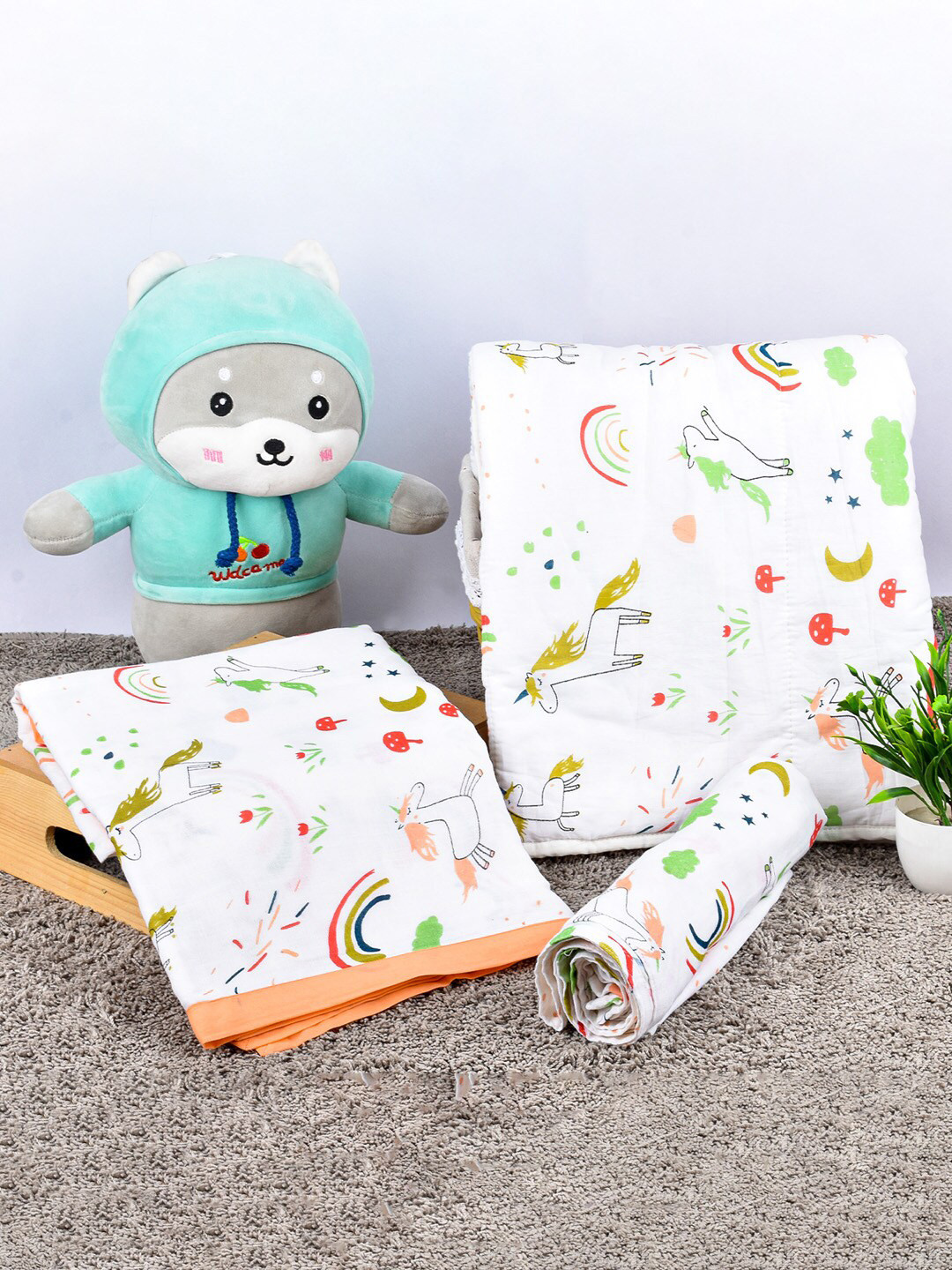 Moms Home Kids White & Orange 3 Pieces Organic Cotton Baby Bedding Set