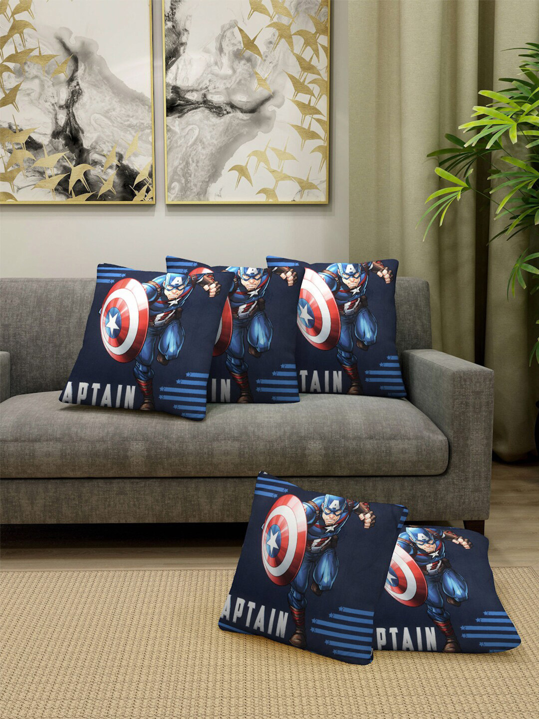 FABINALIV Blue & Red 5 Pieces Cartoon Characters Square Cushion Covers