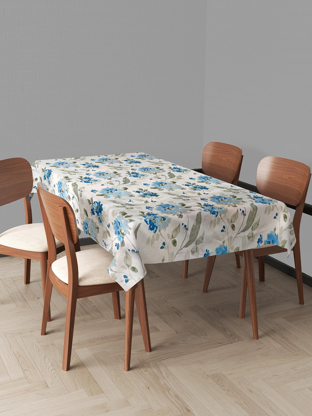 Trance Home Linen Blue & White Printed 4 Seater Cotton Rectangular 4-6 Seater Table Cloth