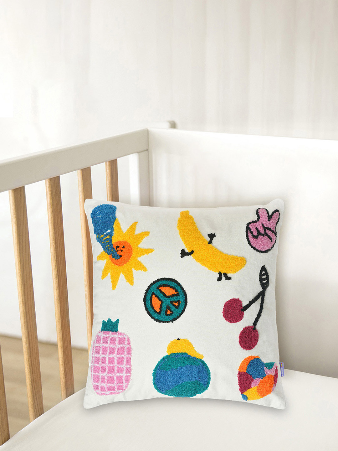 MiArcus White Graphic Polycotton Medium Fibre Baby Pillow-50 x 50 cm