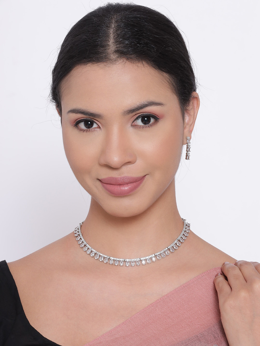 Anouk Silver-Plated American Diamond-Studded Jewellery Set