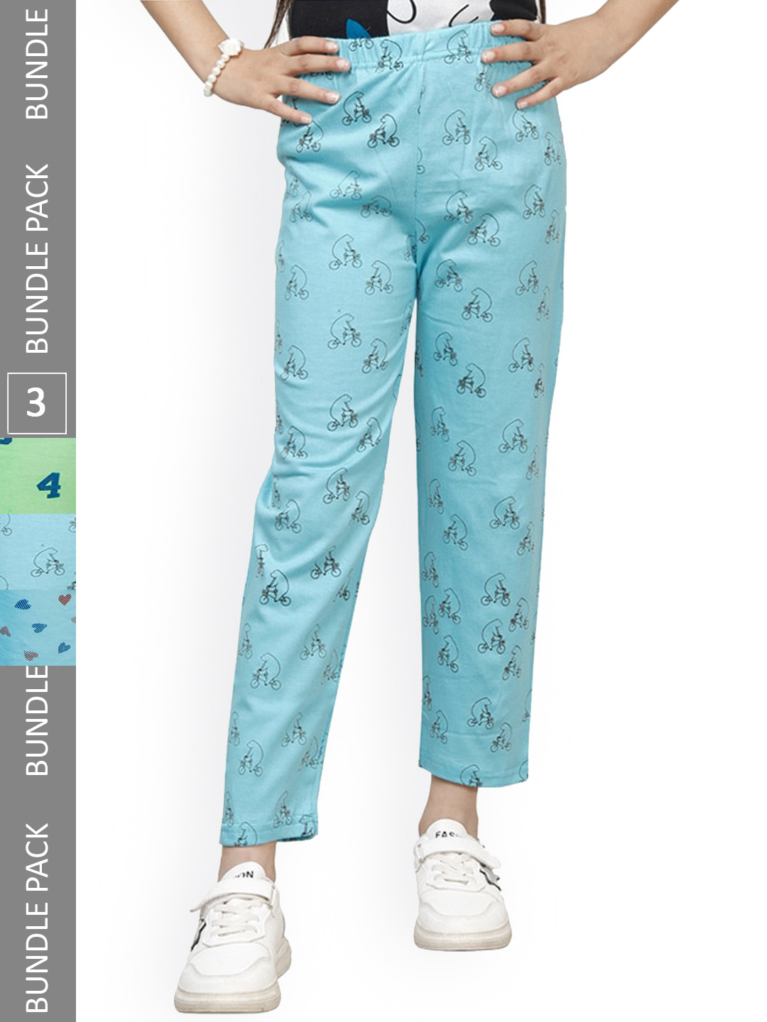 IndiWeaves Girls Pack Of 3 Printed Pure Cotton Pyjamas