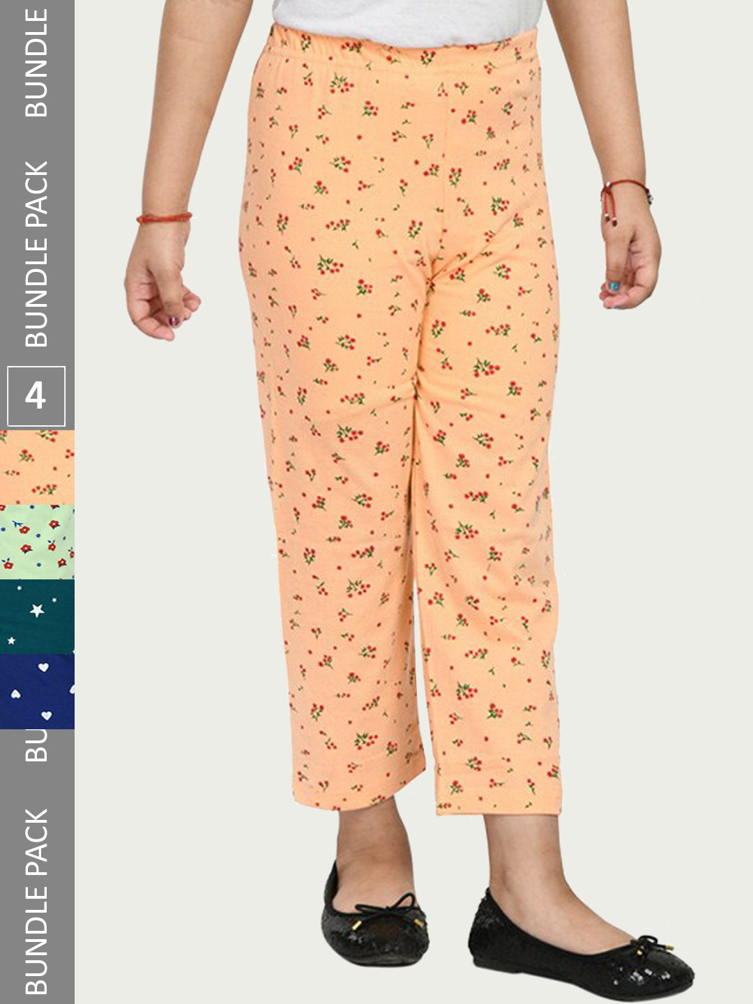IndiWeaves Girls Pack Of 4 Printed Pure Cotton Pyjamas
