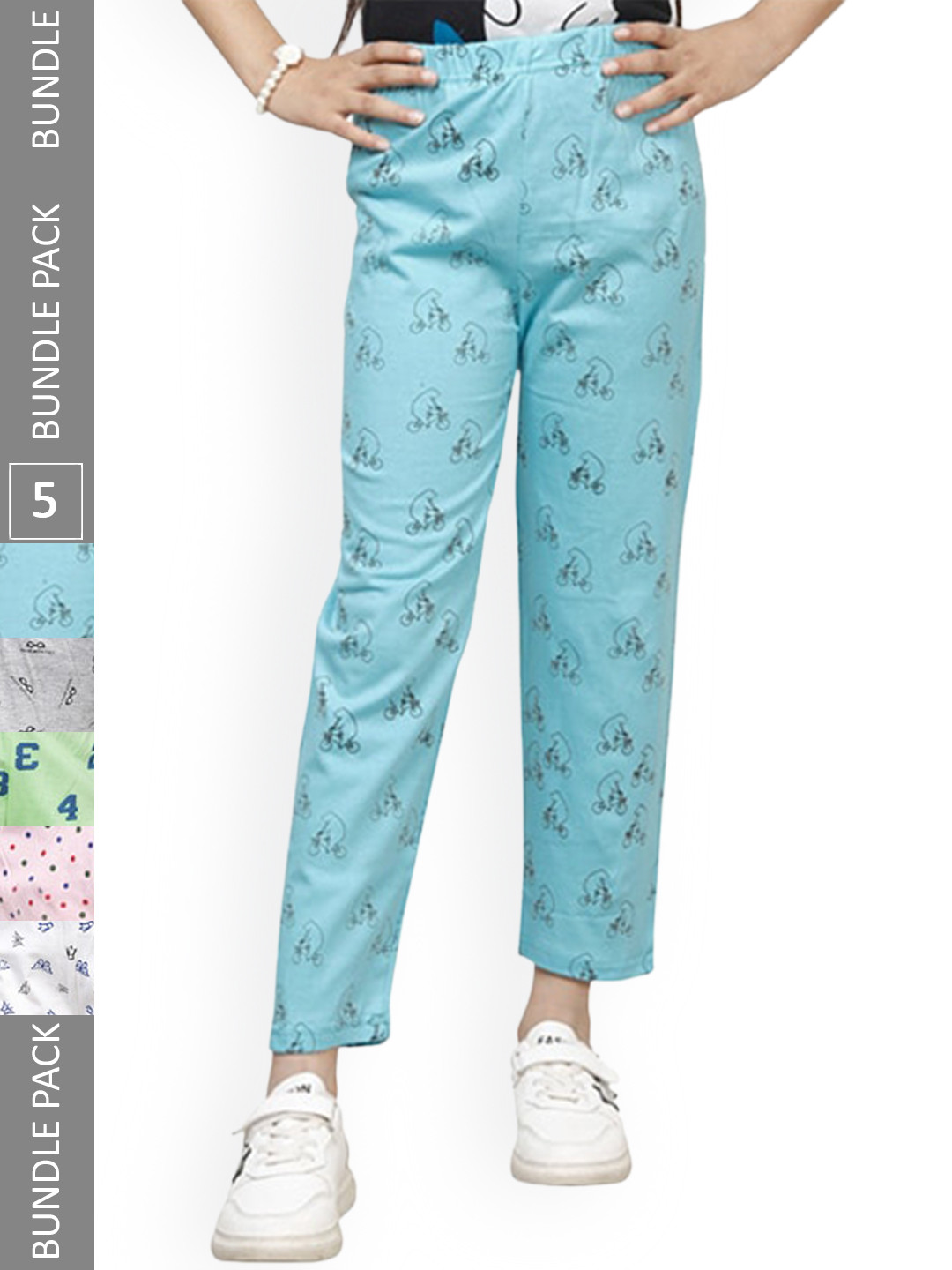 IndiWeaves Girls Pack of 5 Cotton Printed Lounge Pants