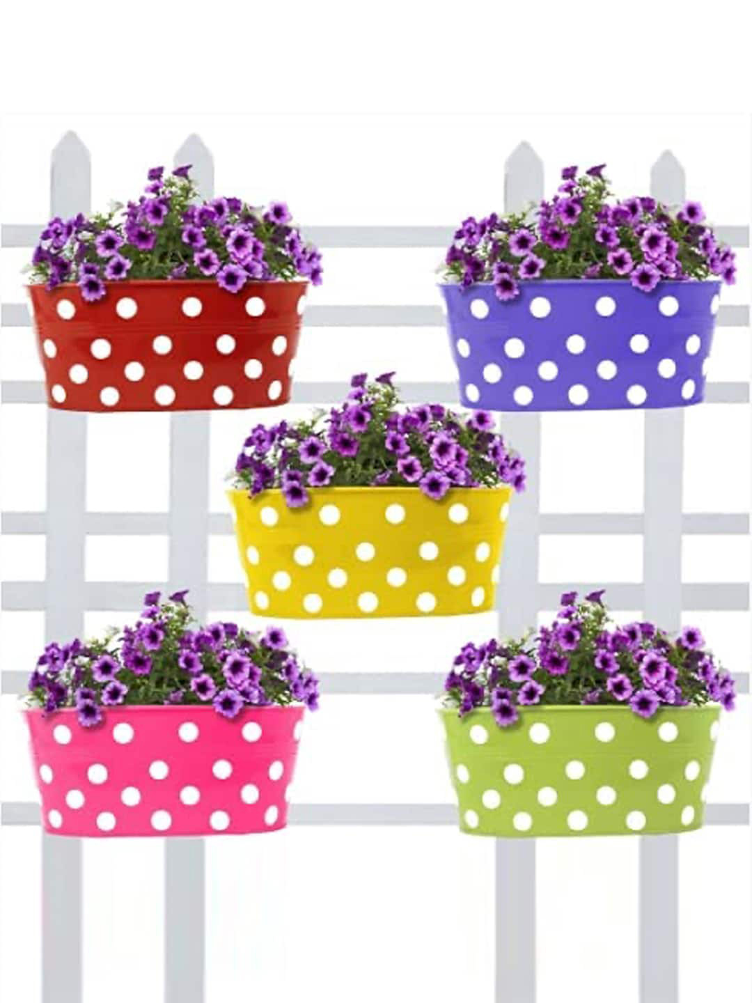 Kuber Industries Red & Yellow 5 Pieces Polka-Dot Printed Planter