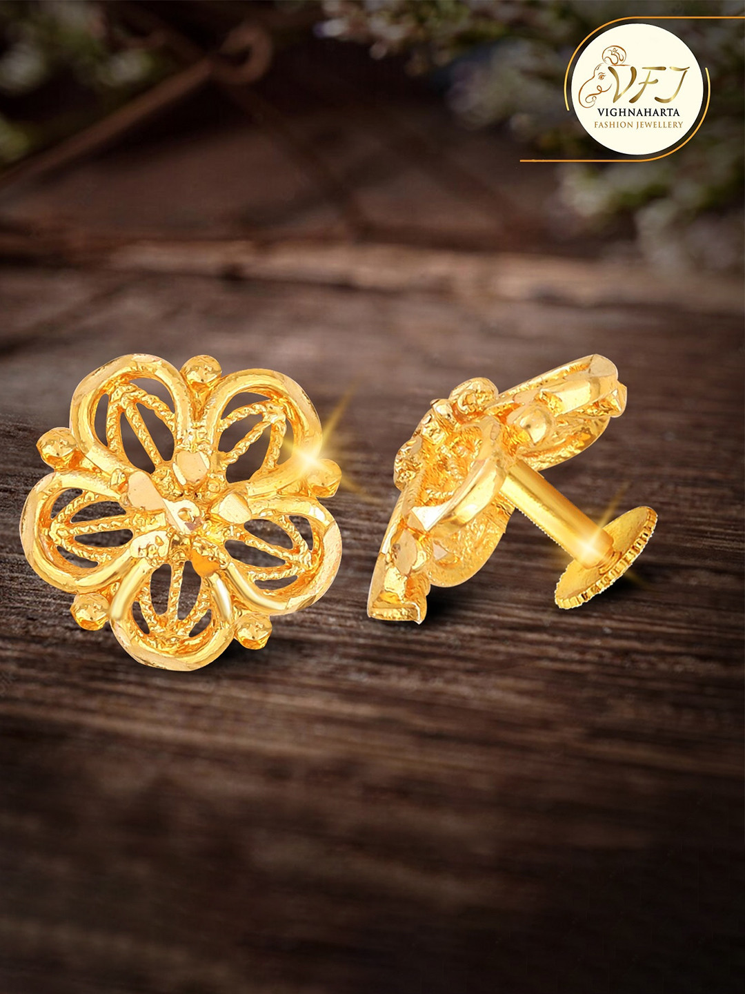Vighnaharta Gold-Plated Floral Studs Earrings