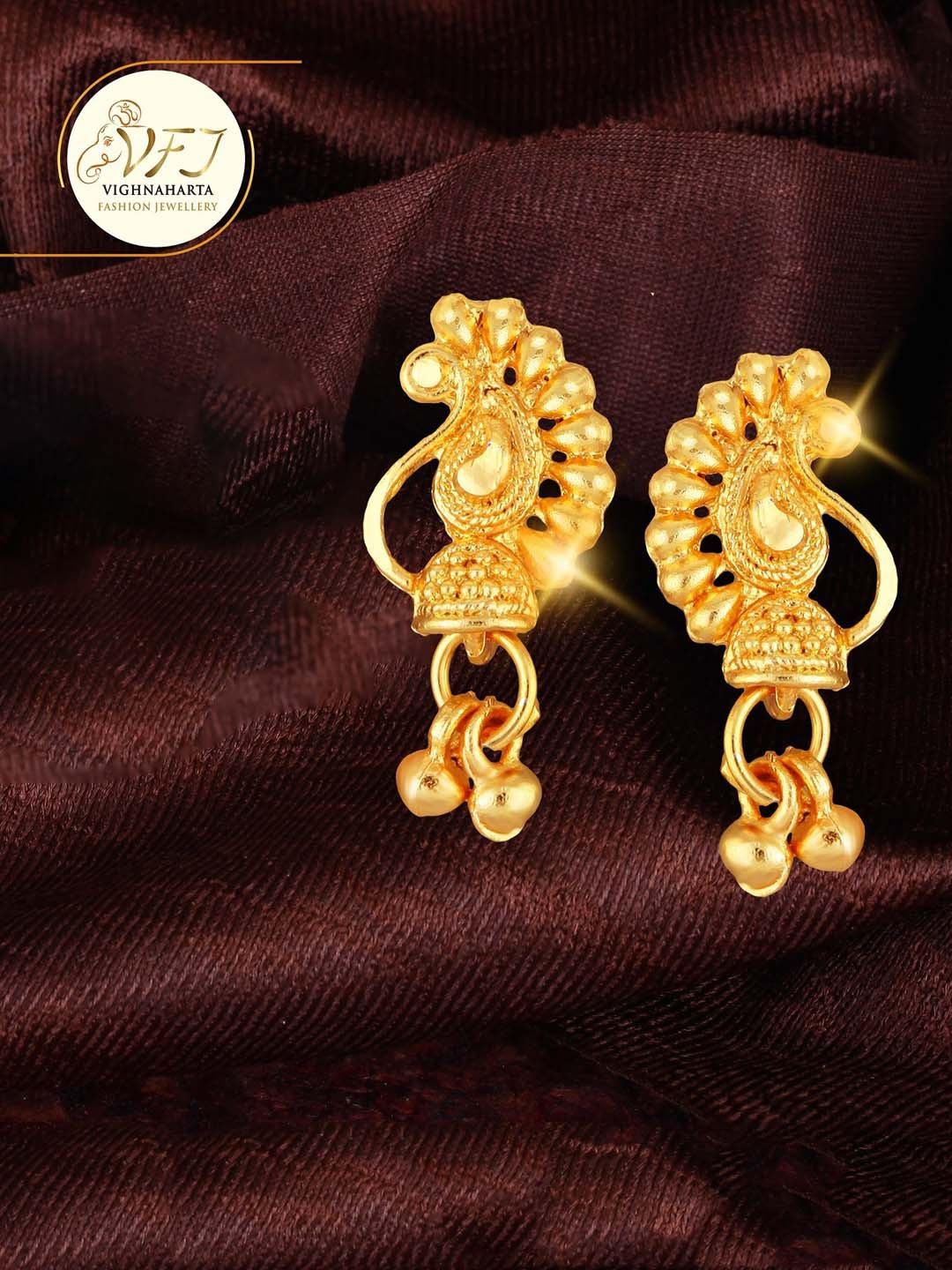 Vighnaharta Gold-Plated Cubic Zirconia Drop Earrings