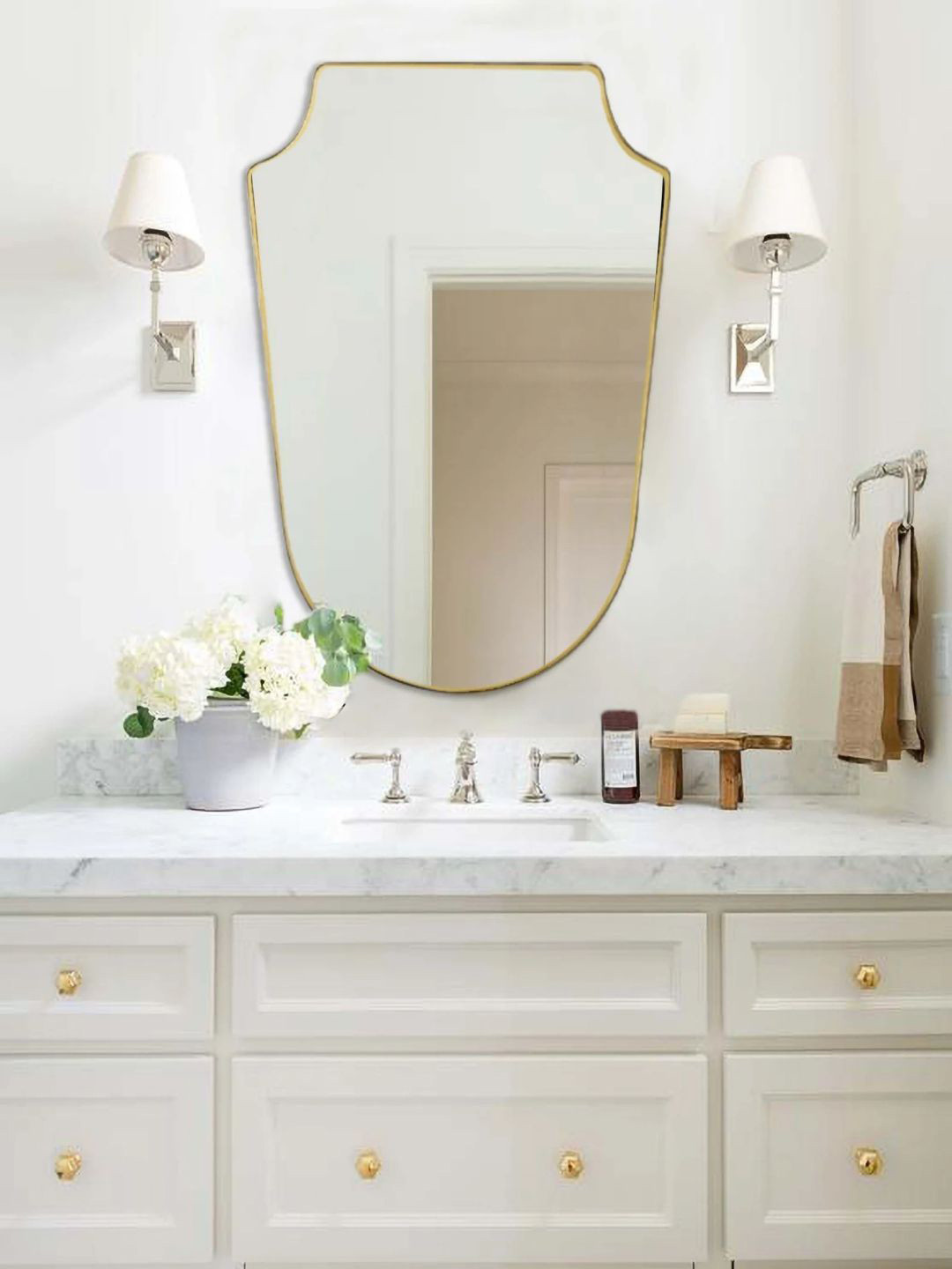 THE HANDMADE FLAIR Golden Decorative MDF Wall Mirror