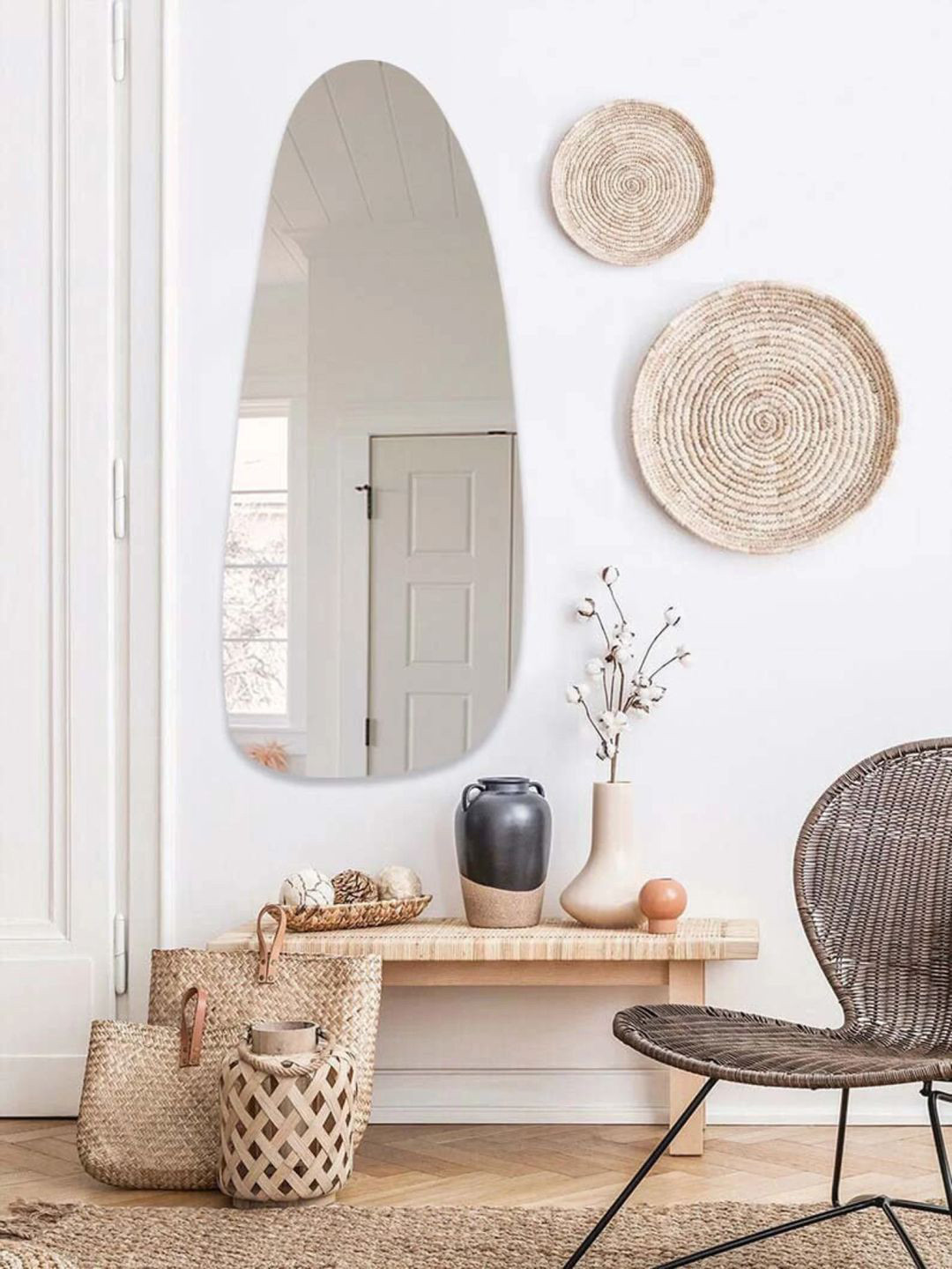 THE HANDMADE FLAIR Silver-Toned MDF Decorative Wall Mirror