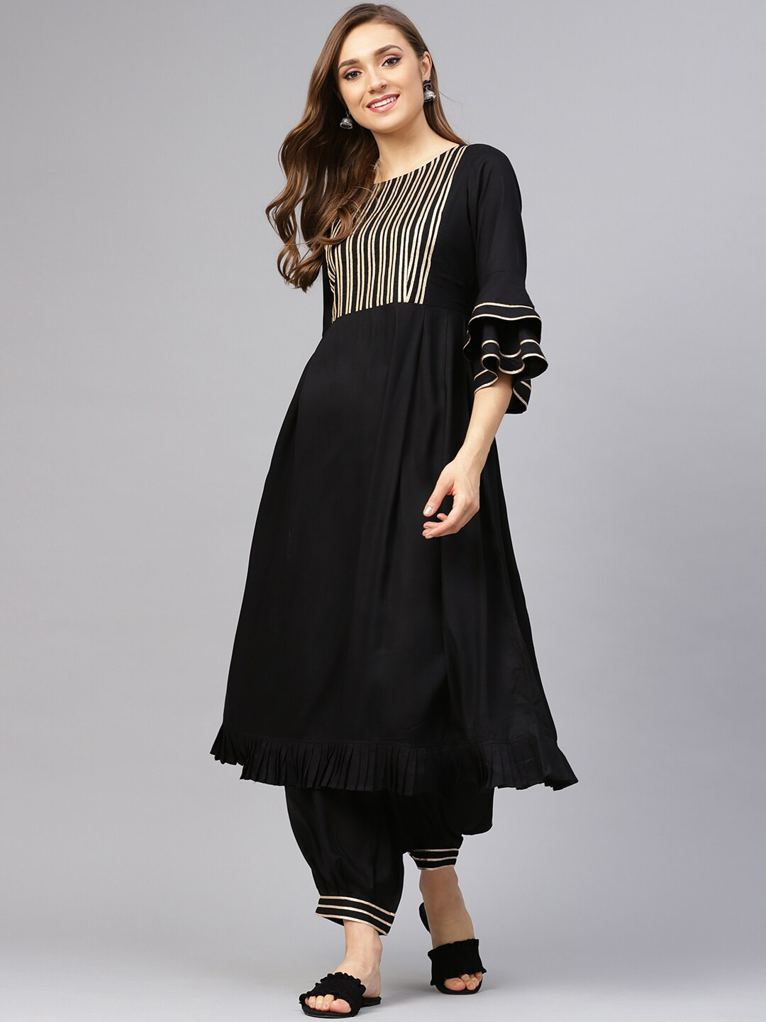 Idalia Yoke Design Bell Sleeves Gotta Patti Anarkali Kurta with Salwar