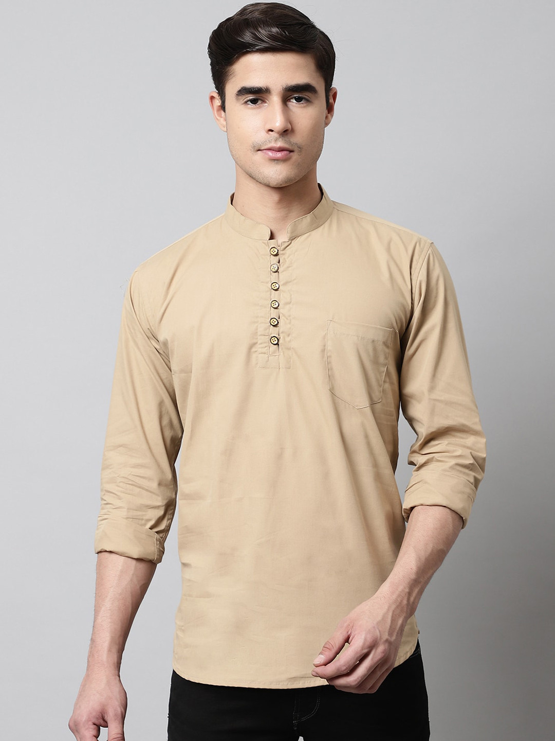 Majestic Man Mandarin Collar Pure Cotton Short Kurta